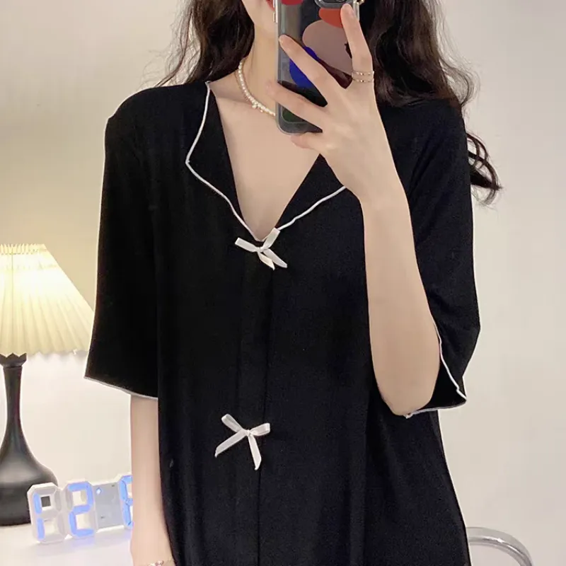 XIAFENYAN Nightgown Women's Black-6