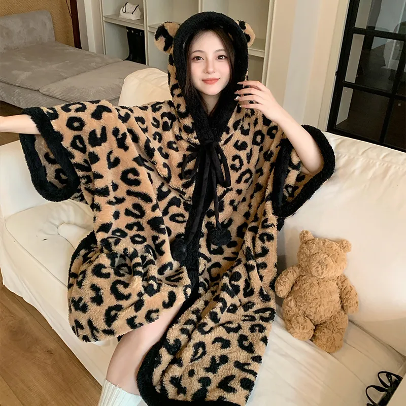 XIAFENYAN Pajama Robe Women's Brown-6