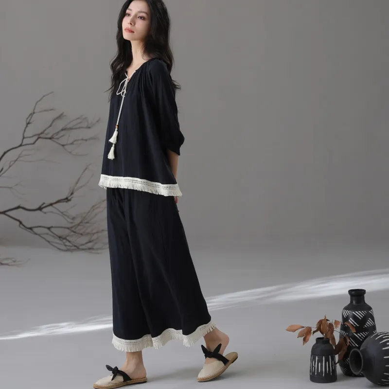 XIAFENYAN Pajama Set Women's Black-3