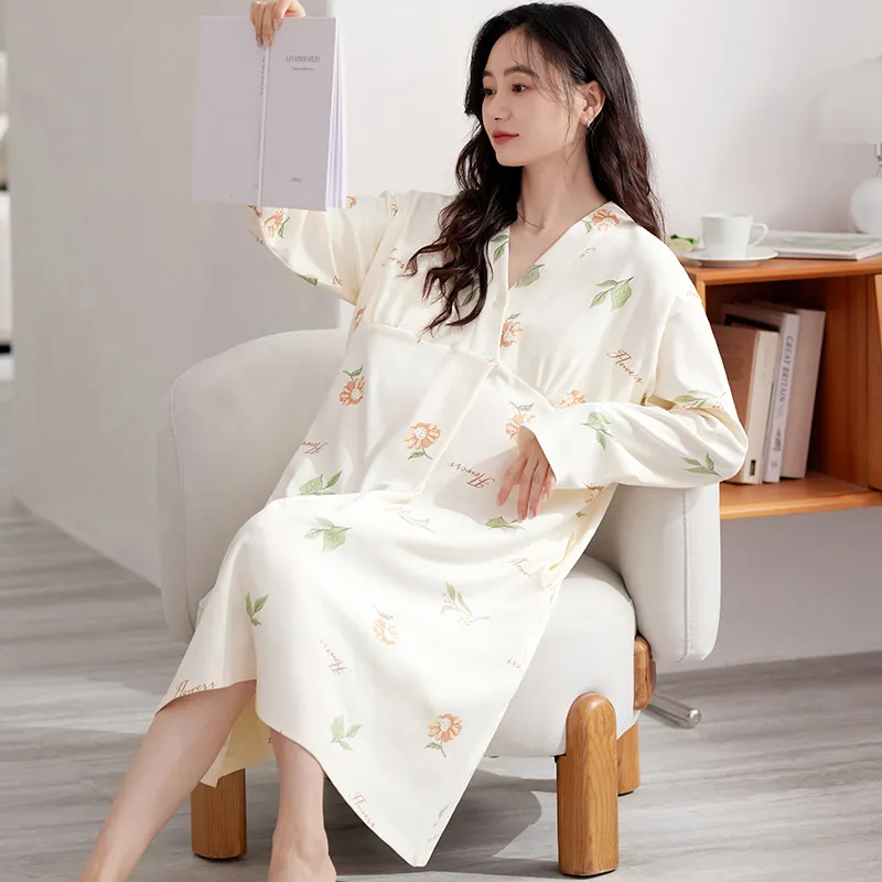 XIAFENYAN Nightgown Women's Apricot-5