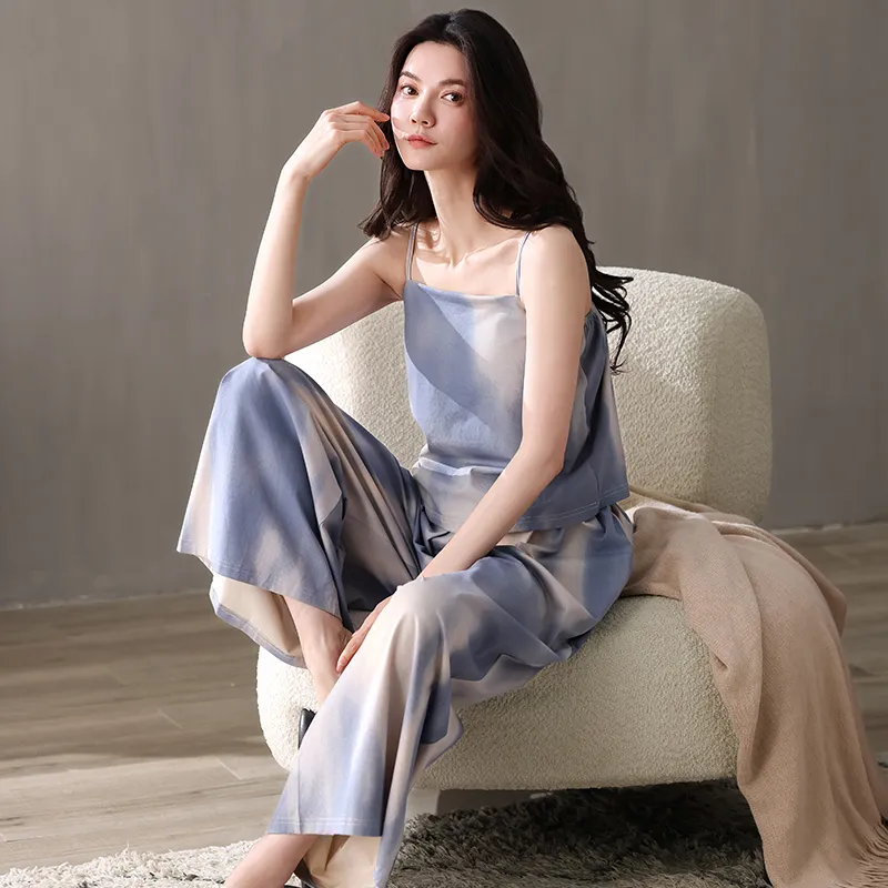 XIAFENYAN Pajama Set Women's Apricot Blue-3