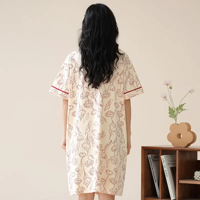 XIAFENYAN Nightgown Women's Apricot-6