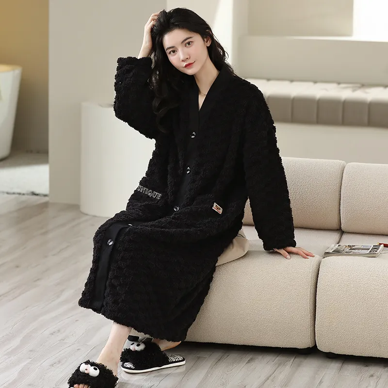 XIAFENYAN Pajama Robe Women's Black-3
