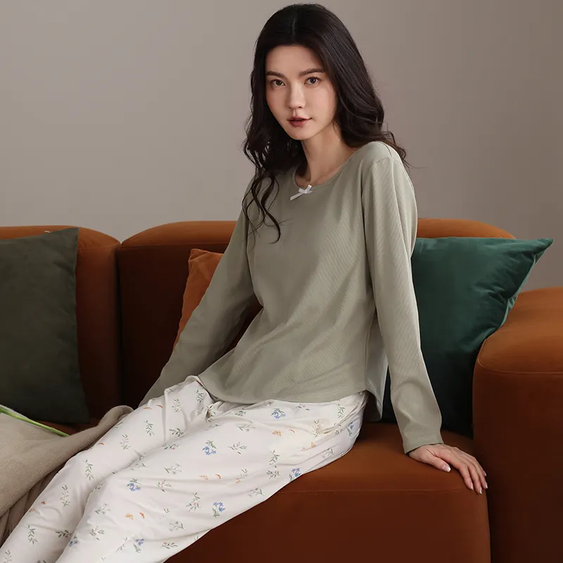 XIAFENYAN Pajama Set Women's Green Apricot-4