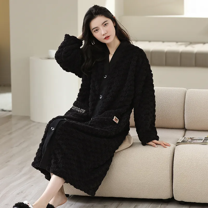 XIAFENYAN Pajama Robe Women's Black-5
