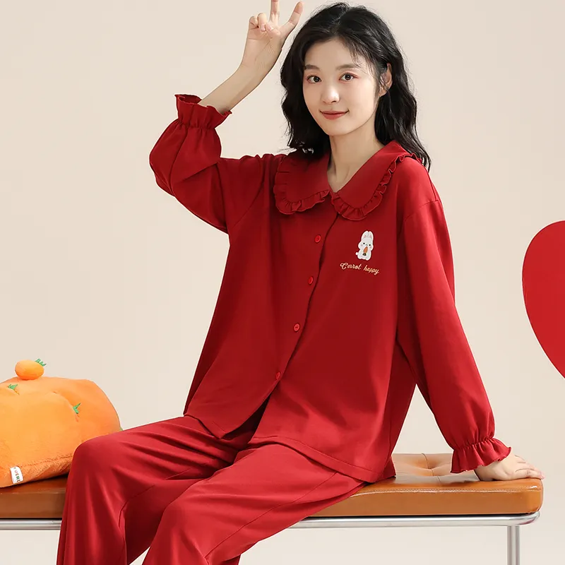 XIAFENYAN Pajama Set Women's Red-4
