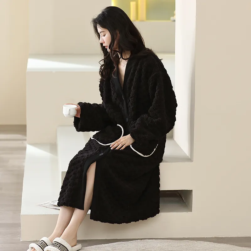 XIAFENYAN Pajama Robe Women's Black-2
