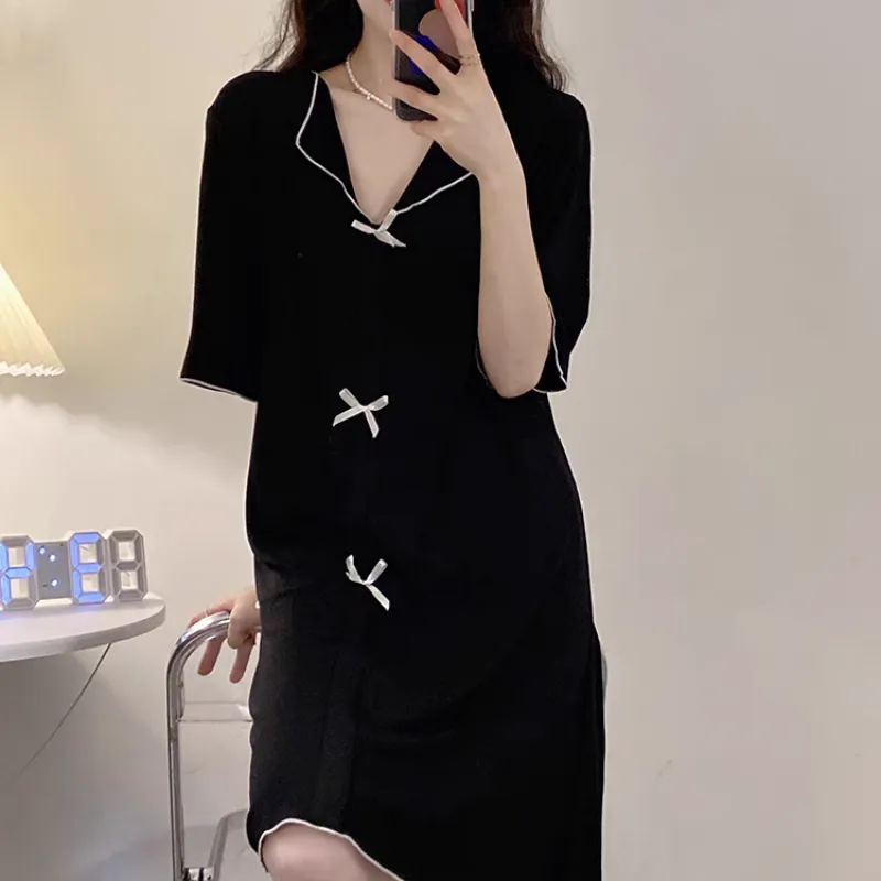 XIAFENYAN Nightgown Women's Black-2