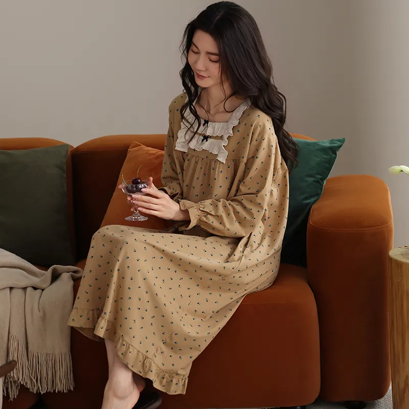 XIAFENYAN Nightgown Women's Brown-4