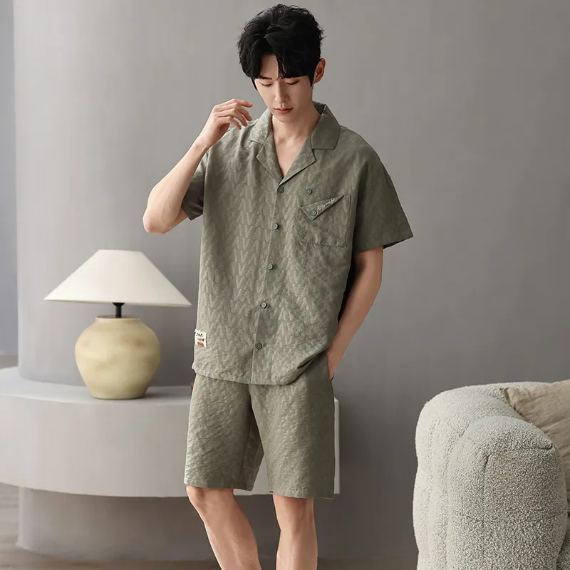 XIAFENYAN Pajama Set Men's Olive Green-6