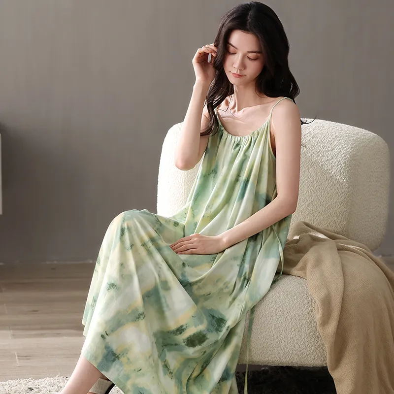 XIAFENYAN Nightgown Women's Green-6