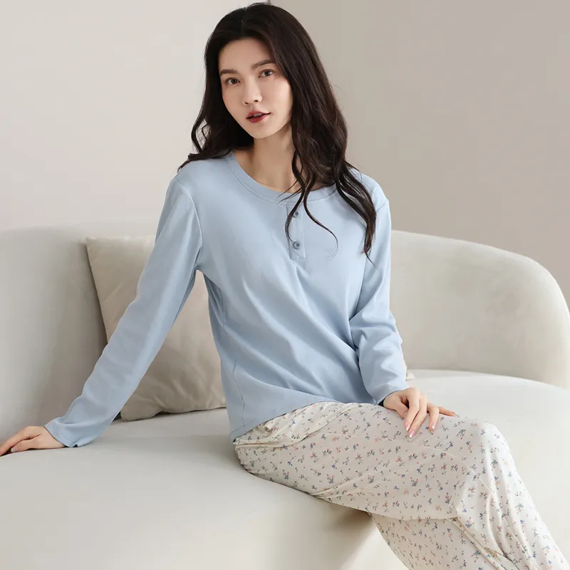 XIAFENYAN Pajama Set Women's Blue White-6