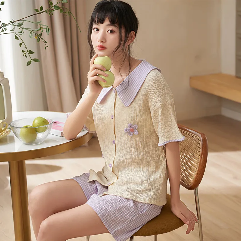 XIAFENYAN Pajama Set Women's Apricot Purple-1