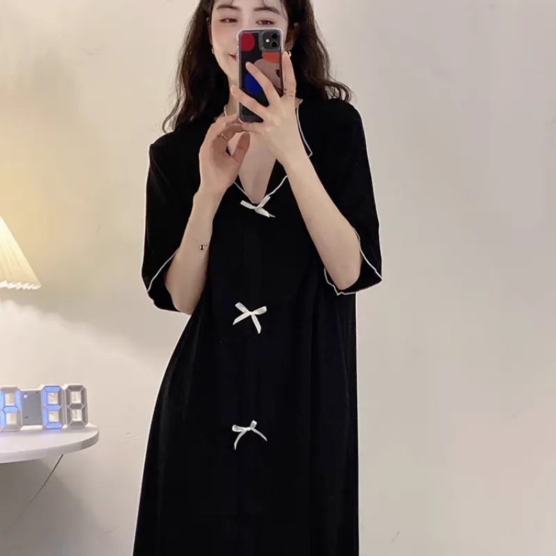 XIAFENYAN Nightgown Women's Black-4