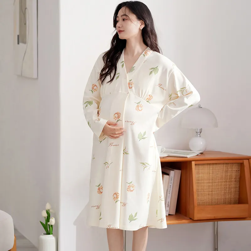 XIAFENYAN Nightgown Women's Apricot-6