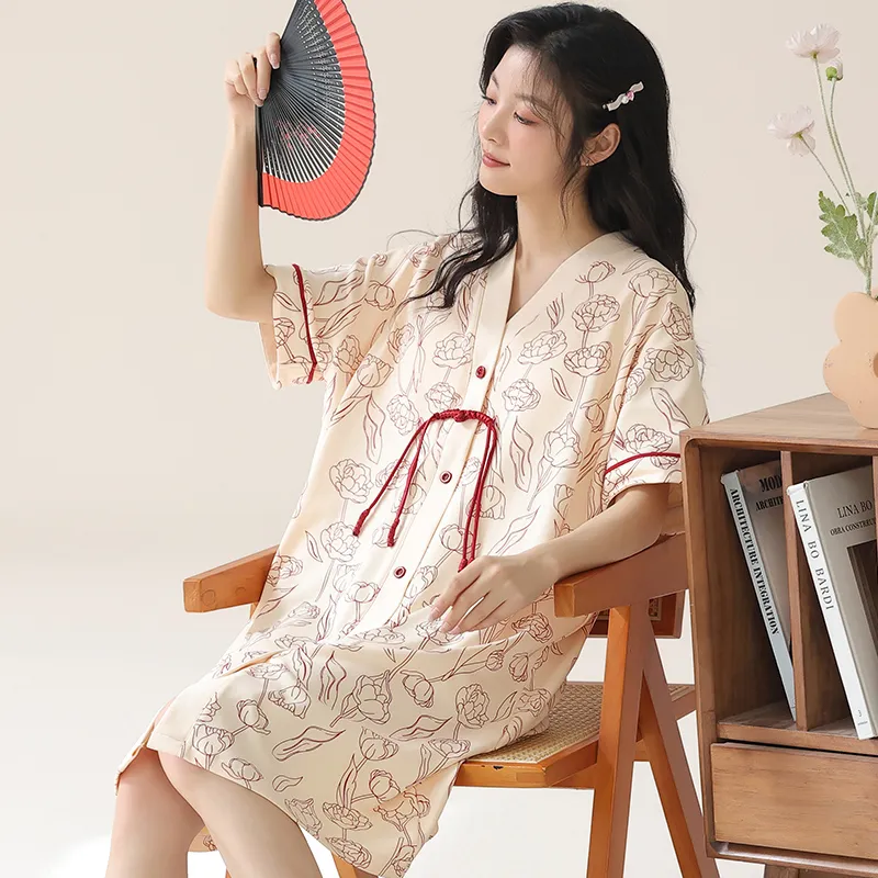 XIAFENYAN Nightgown Women's Apricot-5