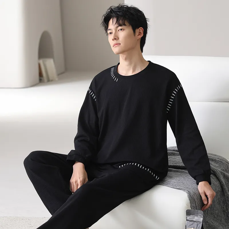 XIAFENYAN Pajama Set Men's 2 Sets Black-4