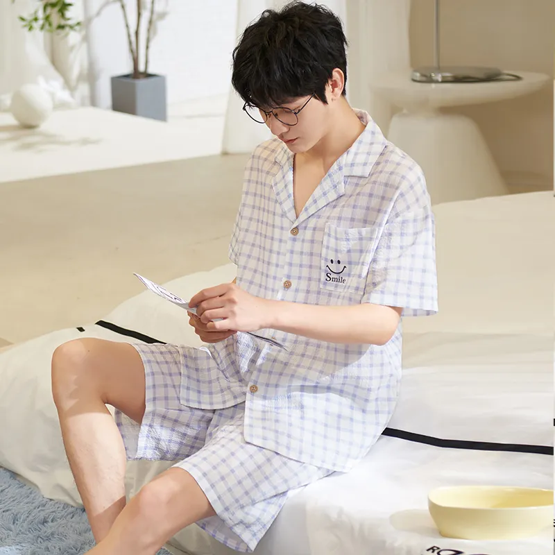 XIAFENYAN Pajama Set Men's Light Blue-3