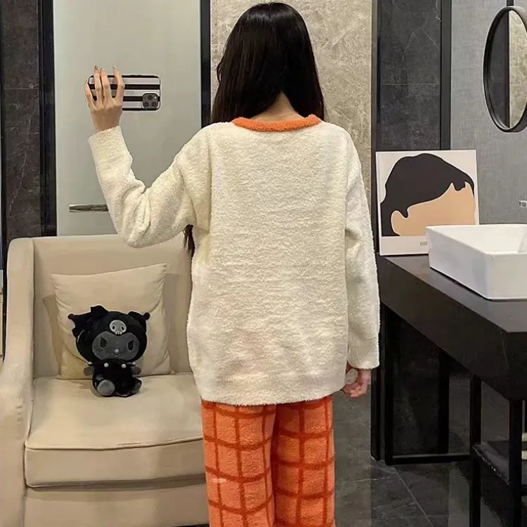 XIAFENYAN Pajama Set Women's Orange White-3