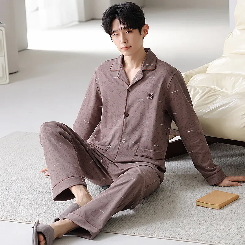 XIAFENYAN Pajama Set Men's Brown-4