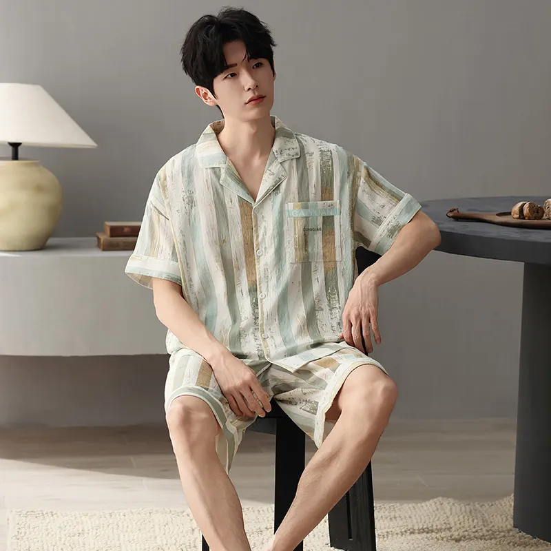 XIAFENYAN Pajama Set Men's Bamboo Green-3
