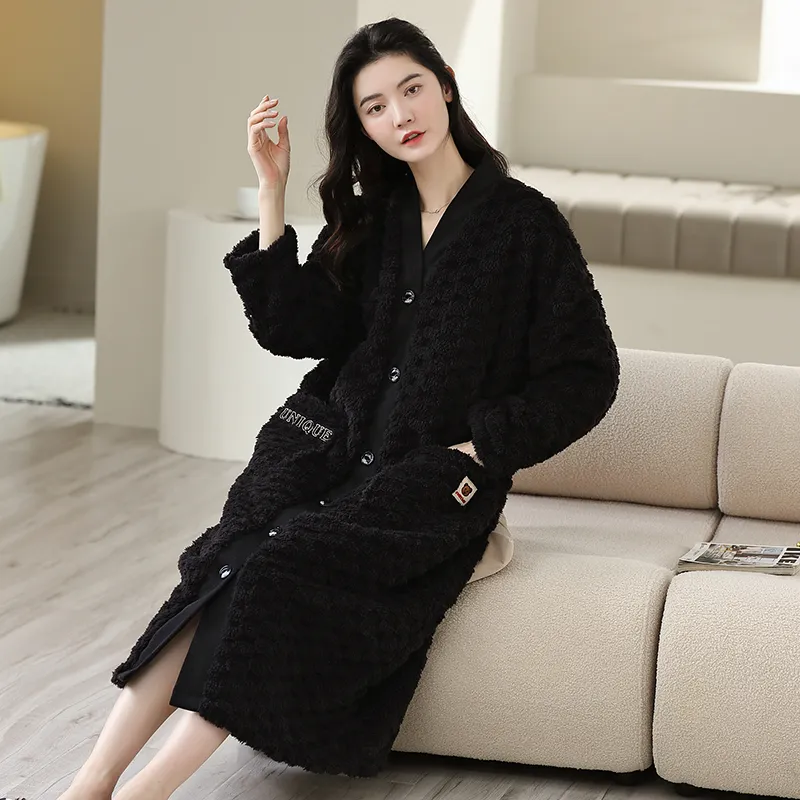 XIAFENYAN Pajama Robe Women's Black-2