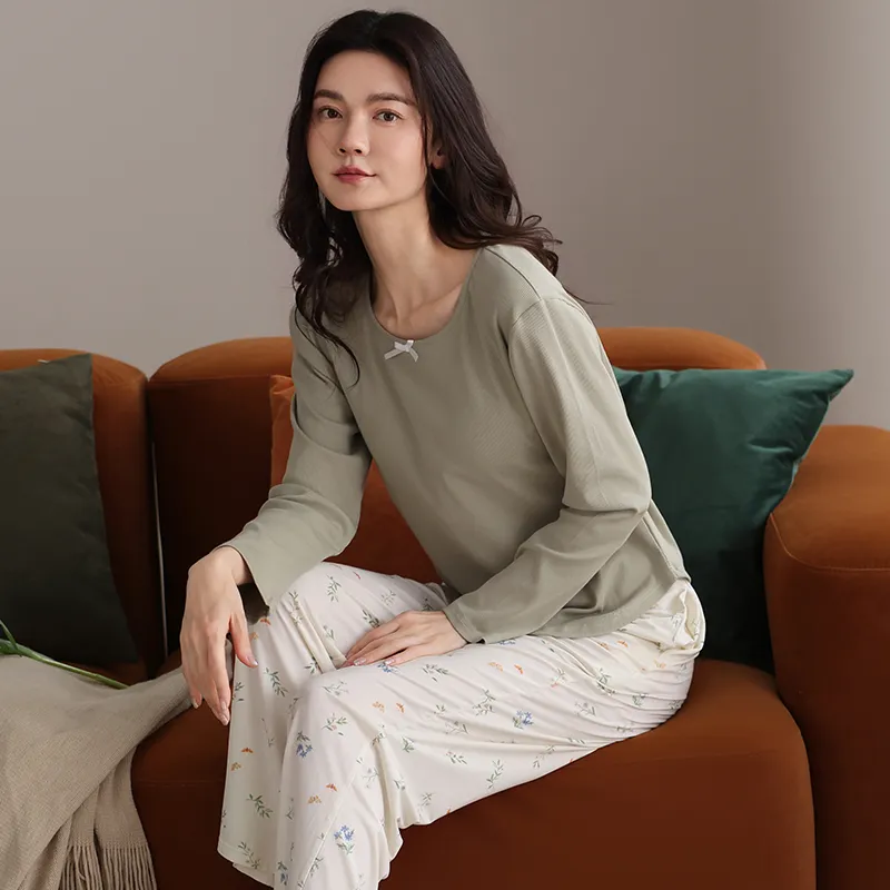 XIAFENYAN Pajama Set Women's Green Apricot-2