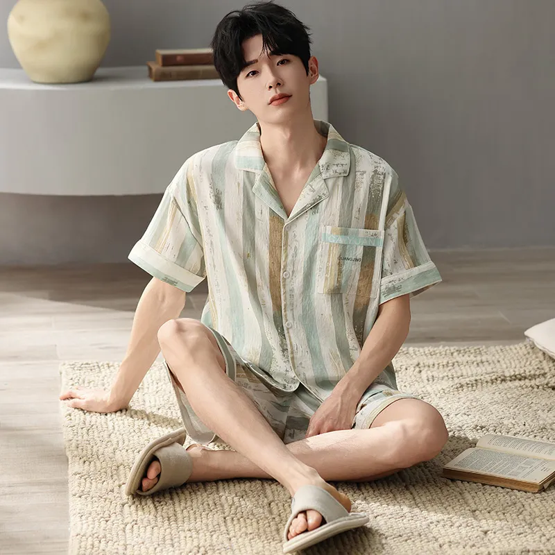 XIAFENYAN Pajama Set Men's Bamboo Green-1