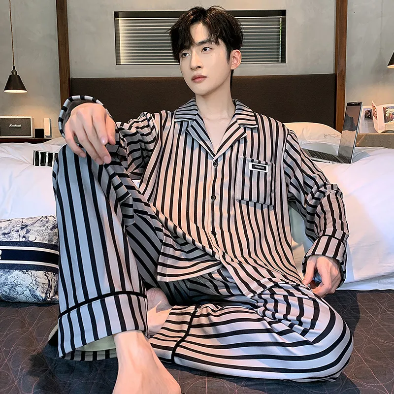 XIAFENYAN Pajama Set Men's Black Beige-5