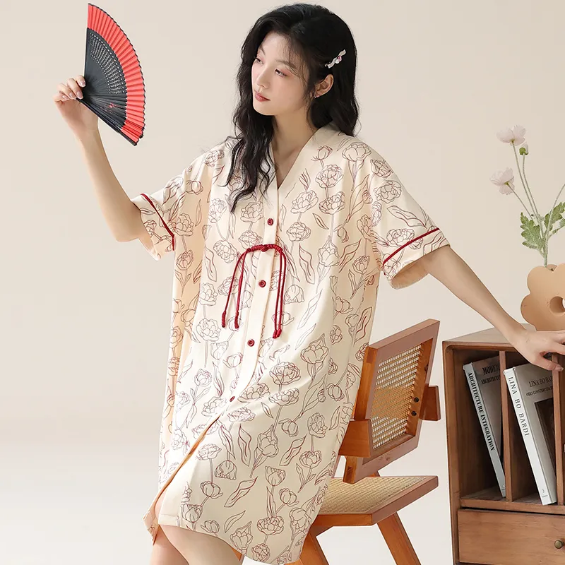 XIAFENYAN Nightgown Women's Apricot-4