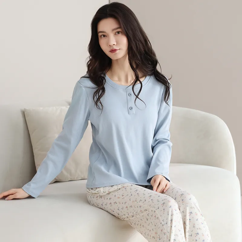 XIAFENYAN Pajama Set Women's Blue White-3