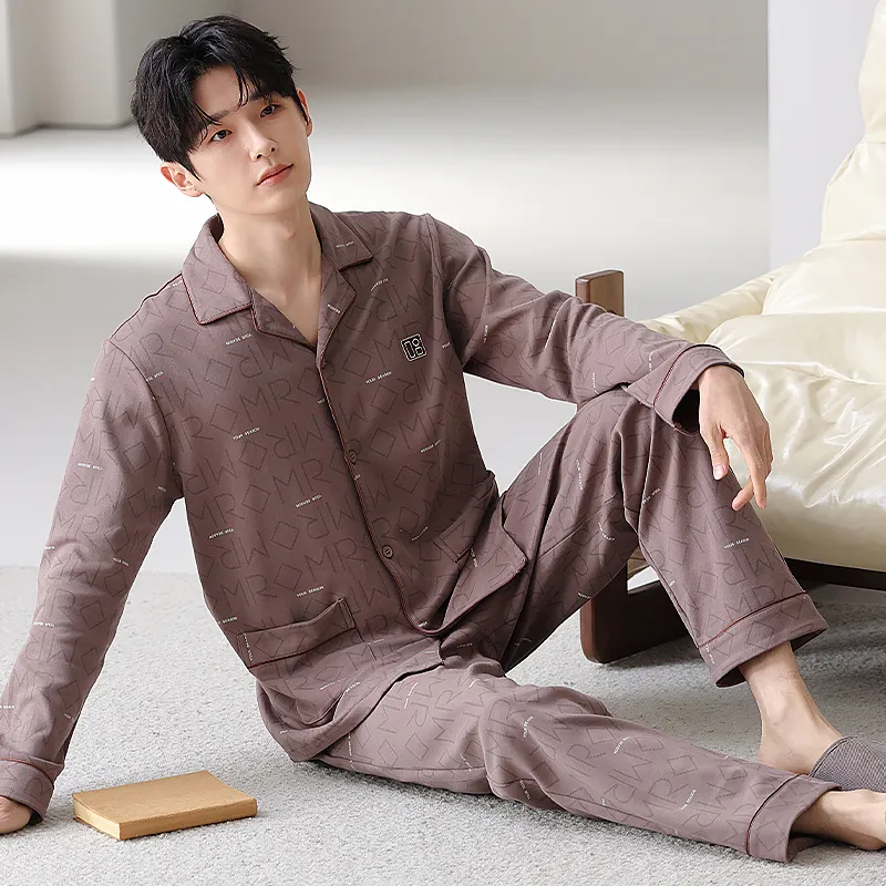 XIAFENYAN Pajama Set Men's Brown-2