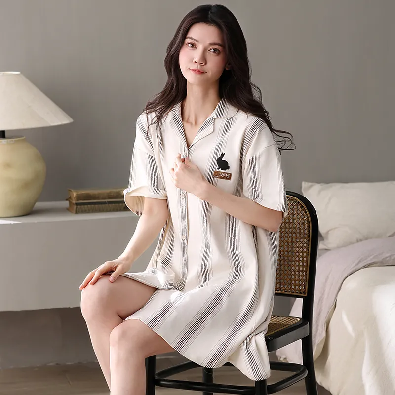 XIAFENYAN Nightgown Women's Apricot-3