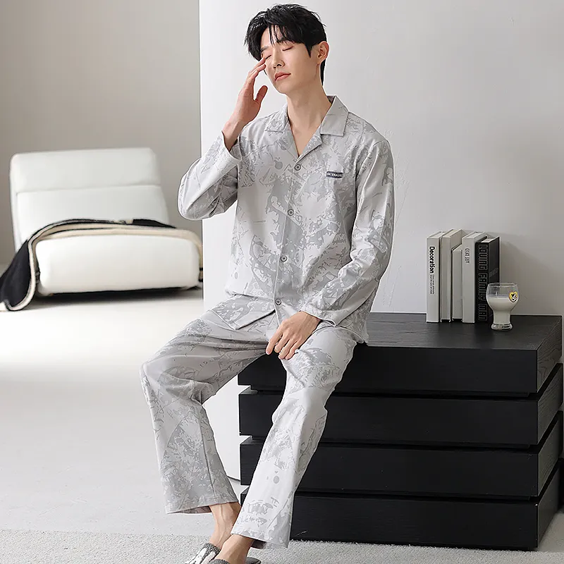 XIAFENYAN Pajama Set Men's Gray-5