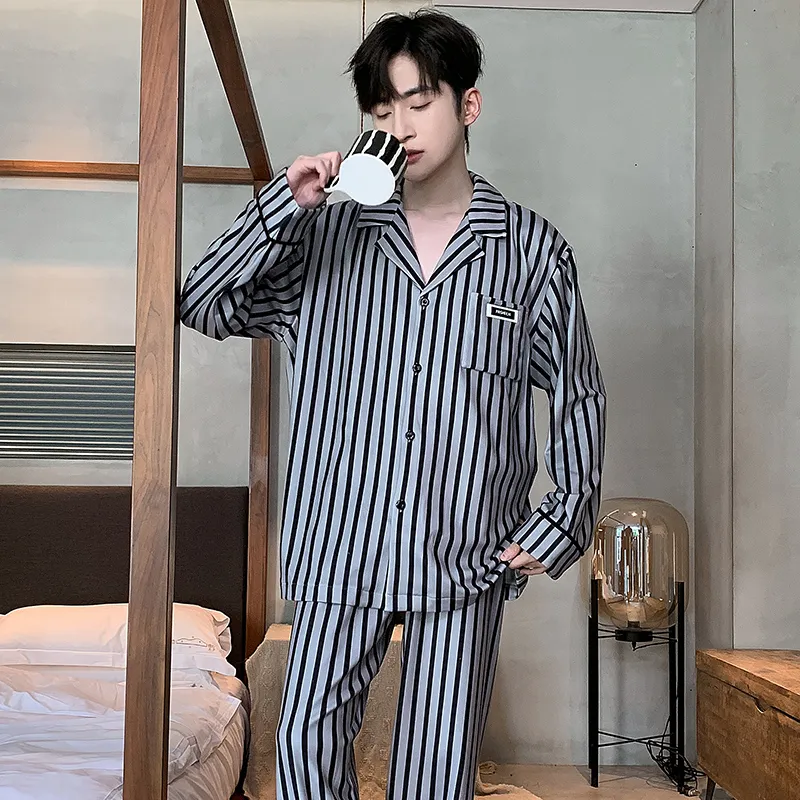 XIAFENYAN Pajama Set Men's Black Beige-1