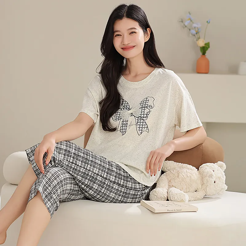 XIAFENYAN Pajama Set Women's Gray White-4