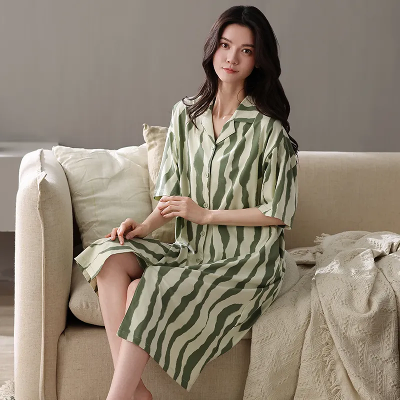 XIAFENYAN Nightgown Women's Green-2
