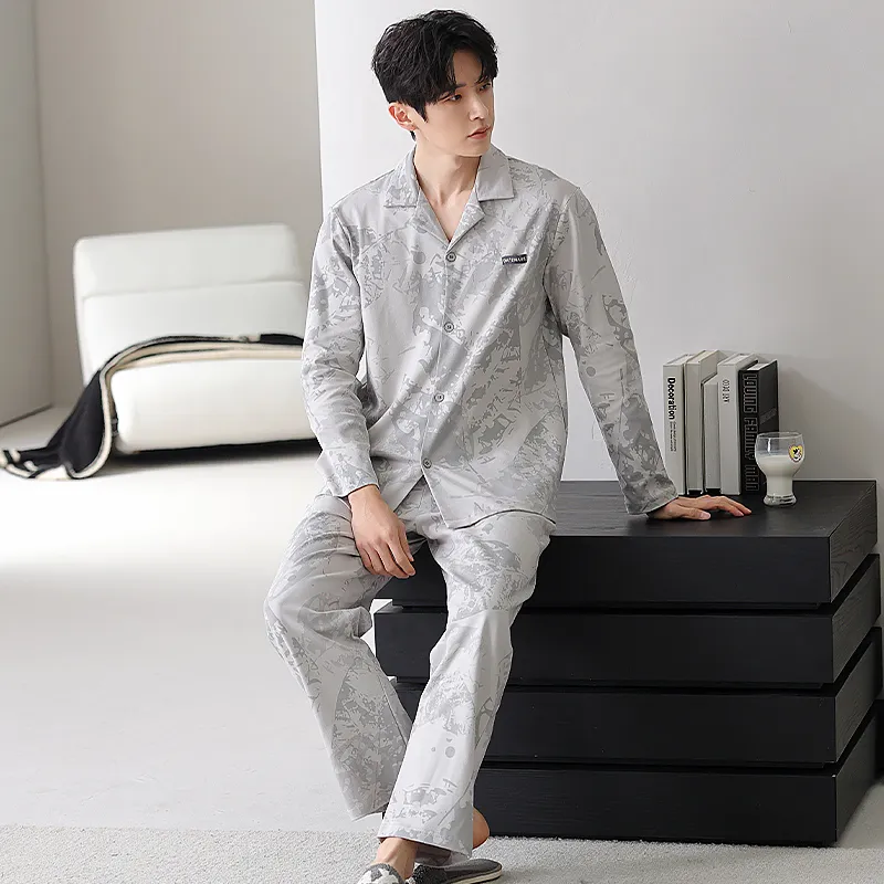 XIAFENYAN Pajama Set Men's Gray-3