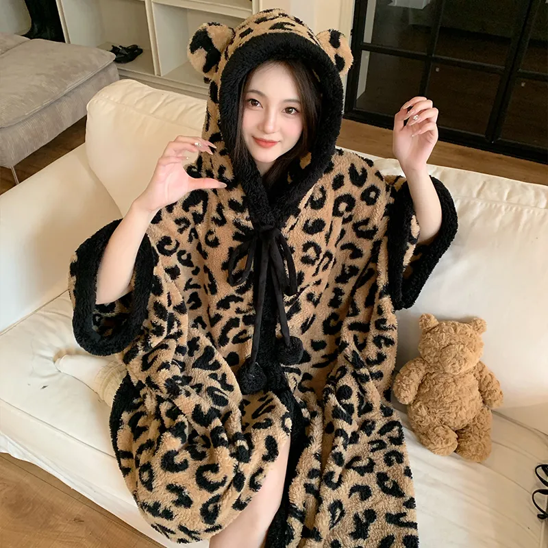 XIAFENYAN Pajama Robe Women's Brown-3