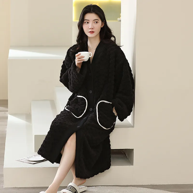 XIAFENYAN Pajama Robe Women's Black-3