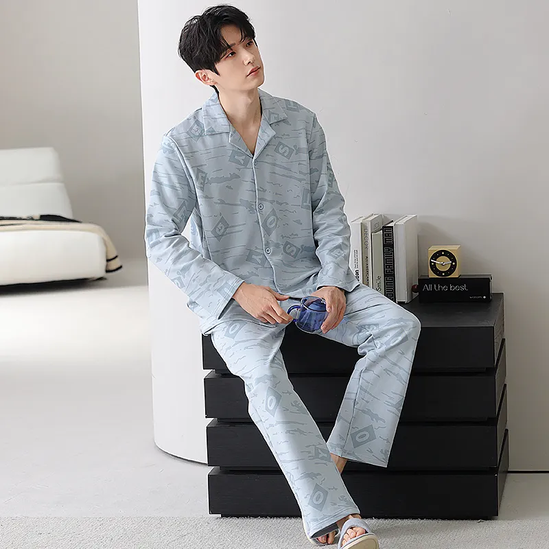 XIAFENYAN Pajama Set Men's Blue-2