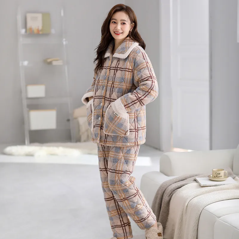 XIAFENYAN Pajama Set Women's Milk Coffee-5