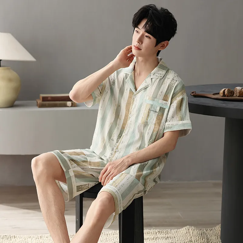 XIAFENYAN Pajama Set Men's Bamboo Green-4