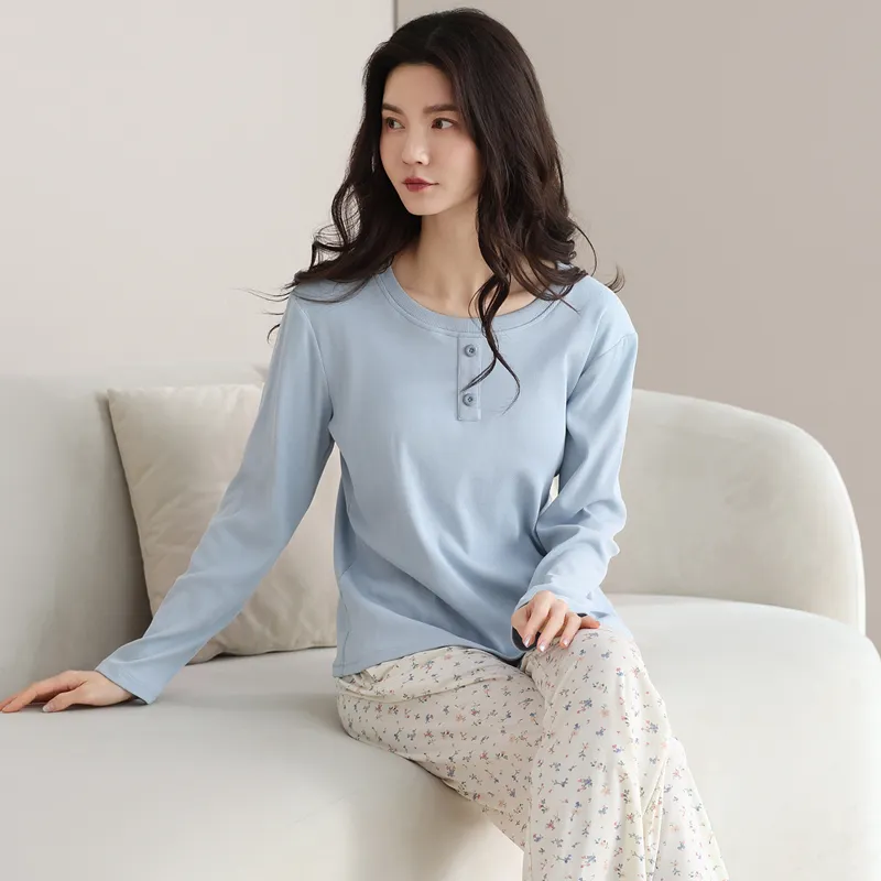 XIAFENYAN Pajama Set Women's Blue White-4