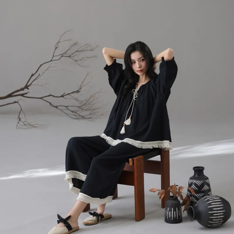 XIAFENYAN Pajama Set Women's Black-5