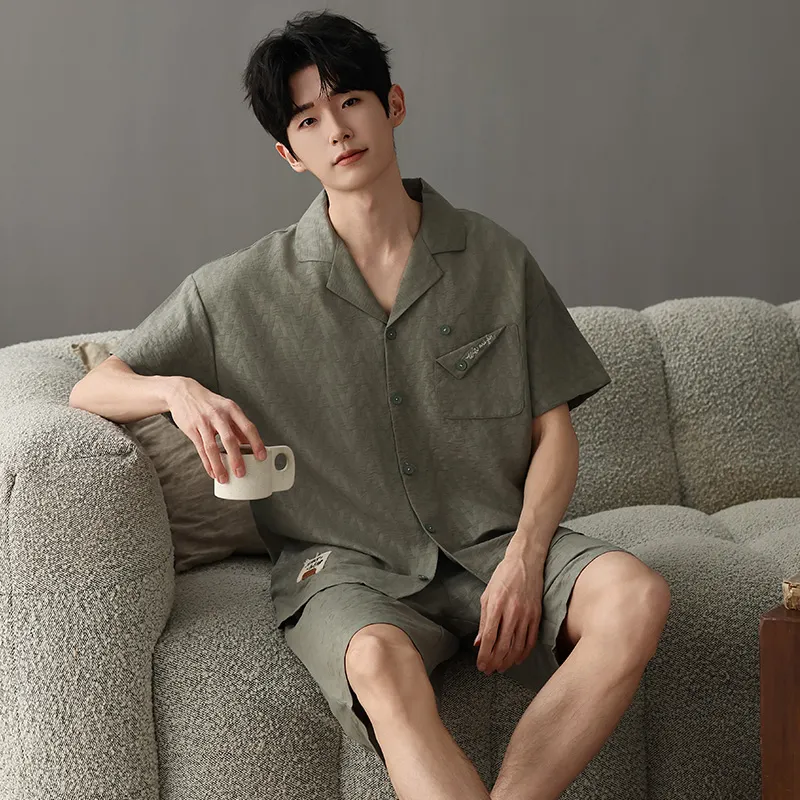 XIAFENYAN Pajama Set Men's Olive Green-3