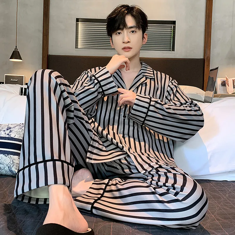 XIAFENYAN Pajama Set Men's Black Beige-3