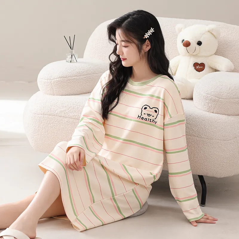 XIAFENYAN Nightgown Women's Apricot-4