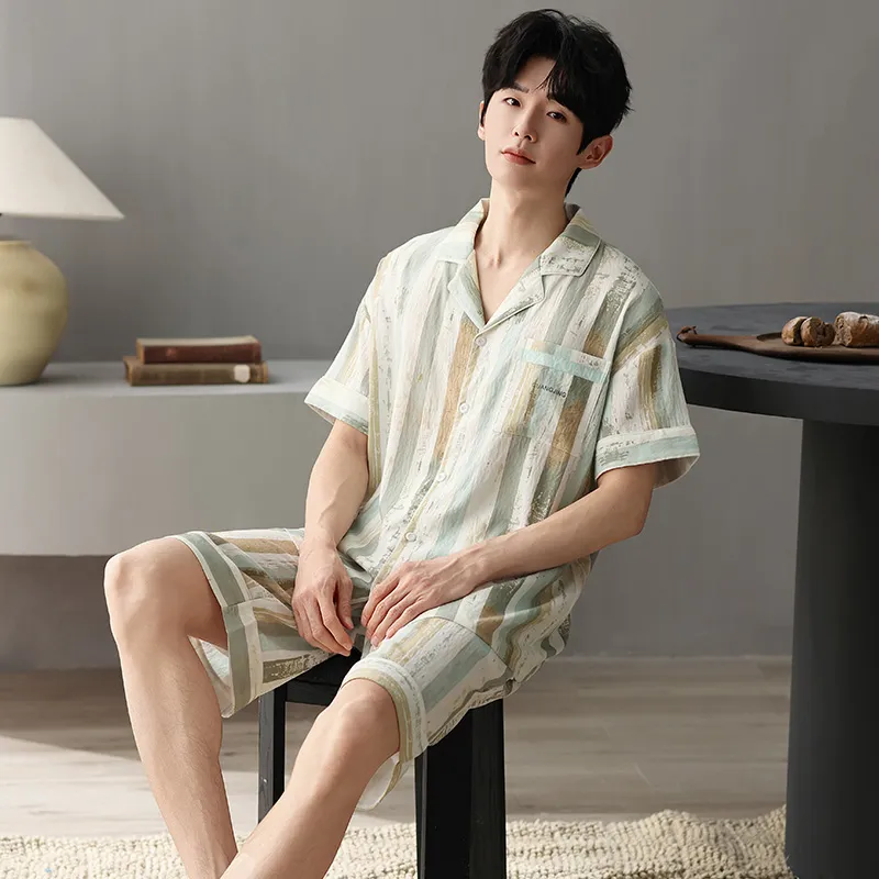 XIAFENYAN Pajama Set Men's Bamboo Green-5