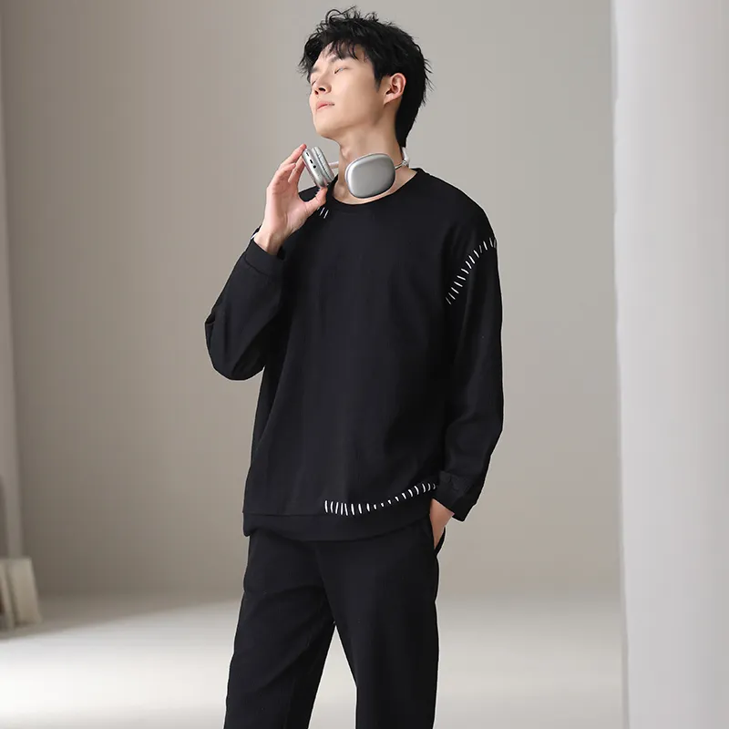 XIAFENYAN Pajama Set Men's 2 Sets Black-2